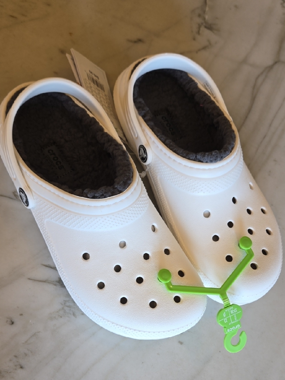 CROCS Kids Classic Lined Clog - White with Gray Lining Size J5 - Picture 6 of 7